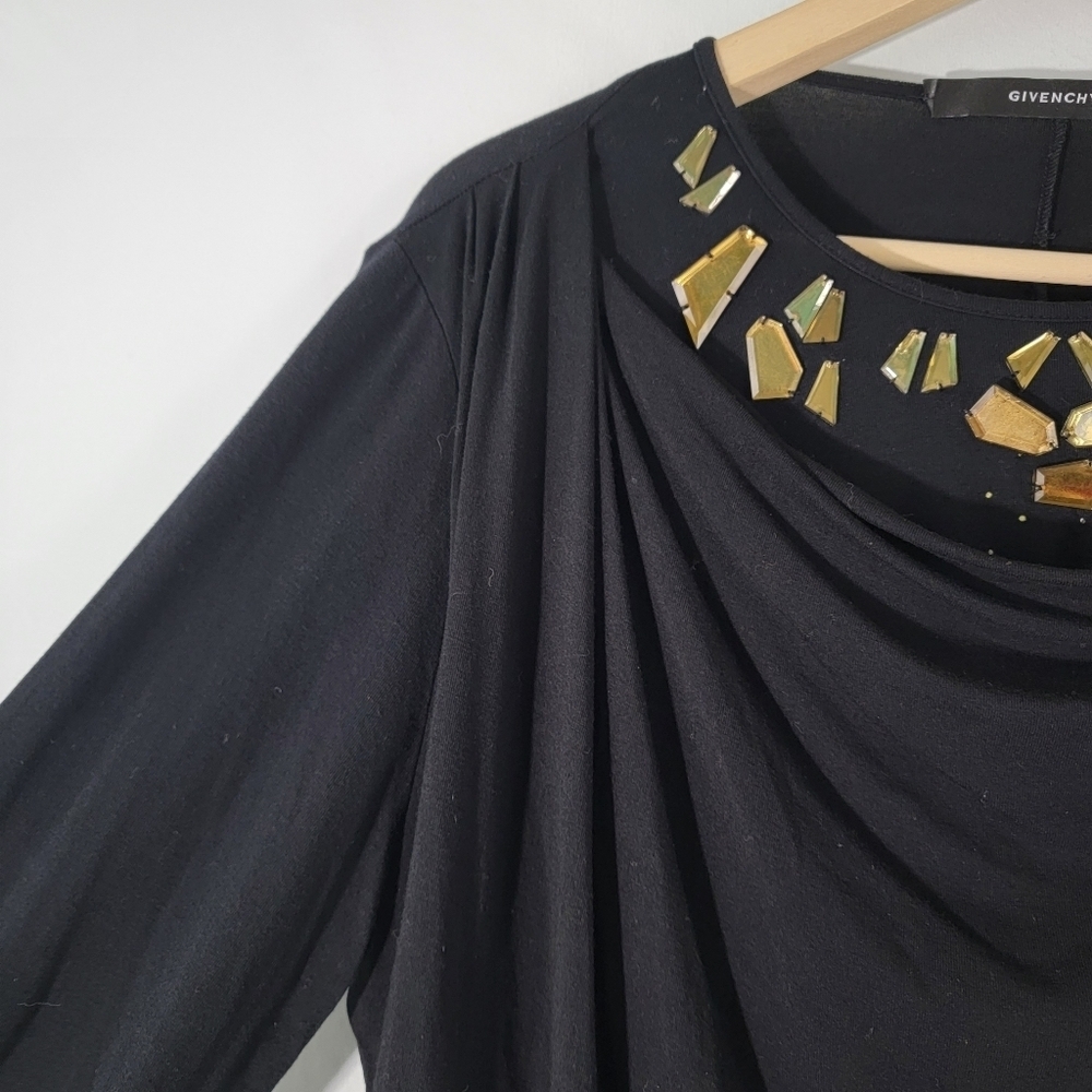 GIVENCHY Black Drape Embellished Top Sz M 3/4 Sleeve Goth Fairy Grunge Luxury - Picture 5 of 12